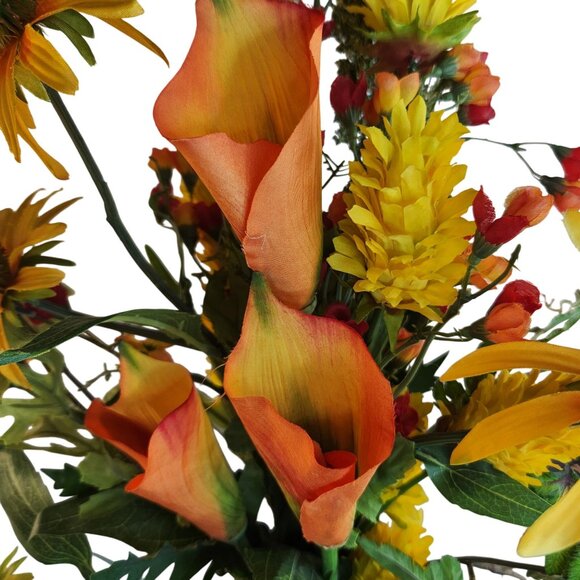 Artificial Flower Bouquet With Orange Calla Lilies, Yellow Cone Flowers Wild Mi - Picture 3 of 16